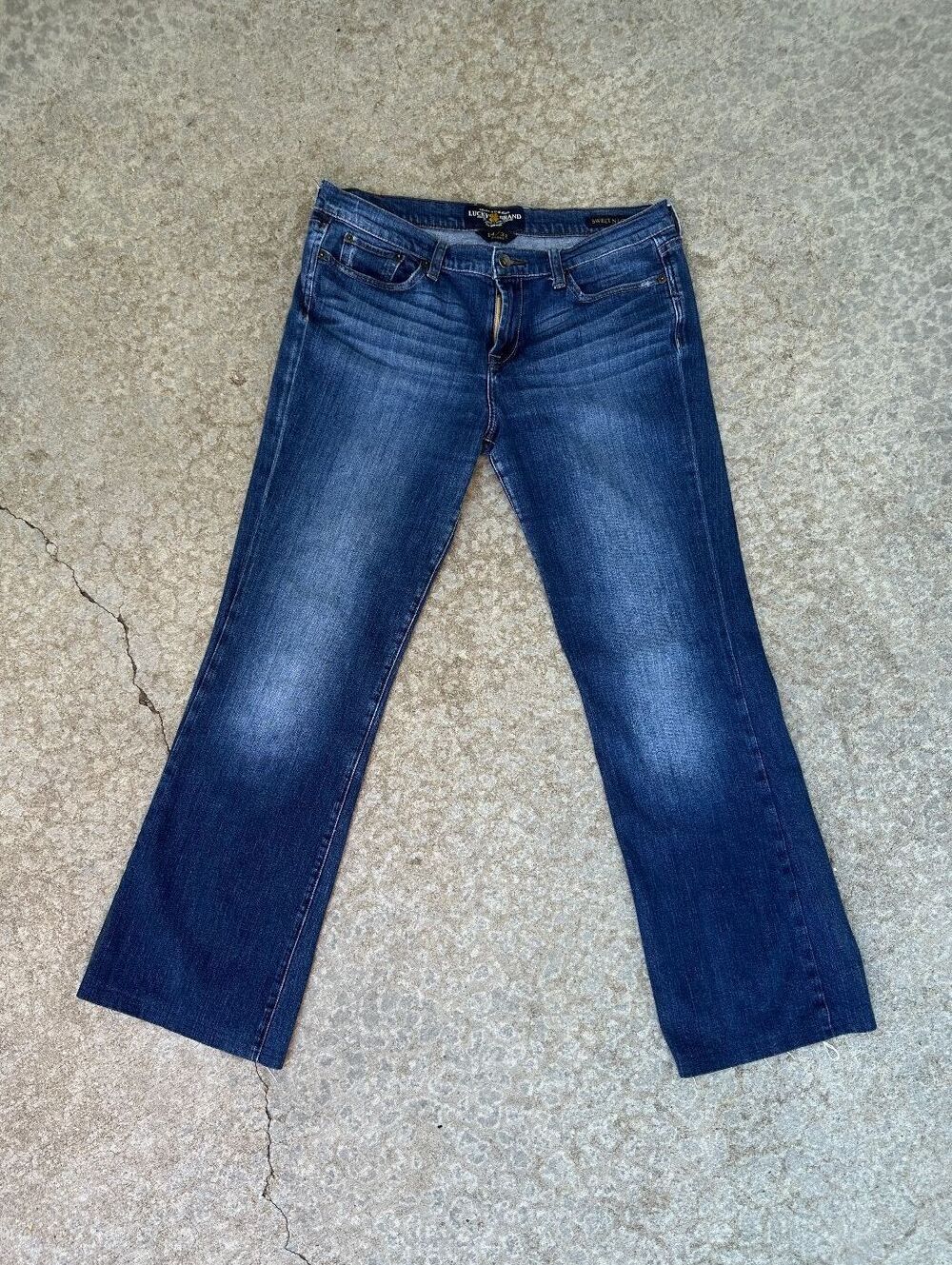 Lucky Brand Sweet N Low Jeans 32 Y2K Low Rise Bootcut DIY Hem 30.5 Inseam
